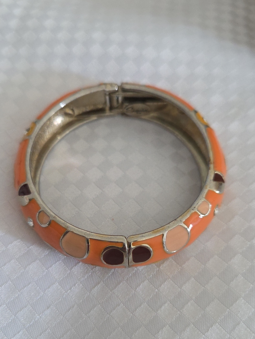 Sequin New York Orange Enamel Bubble Bangle Bracelet Rhinestone Crystal Hinge